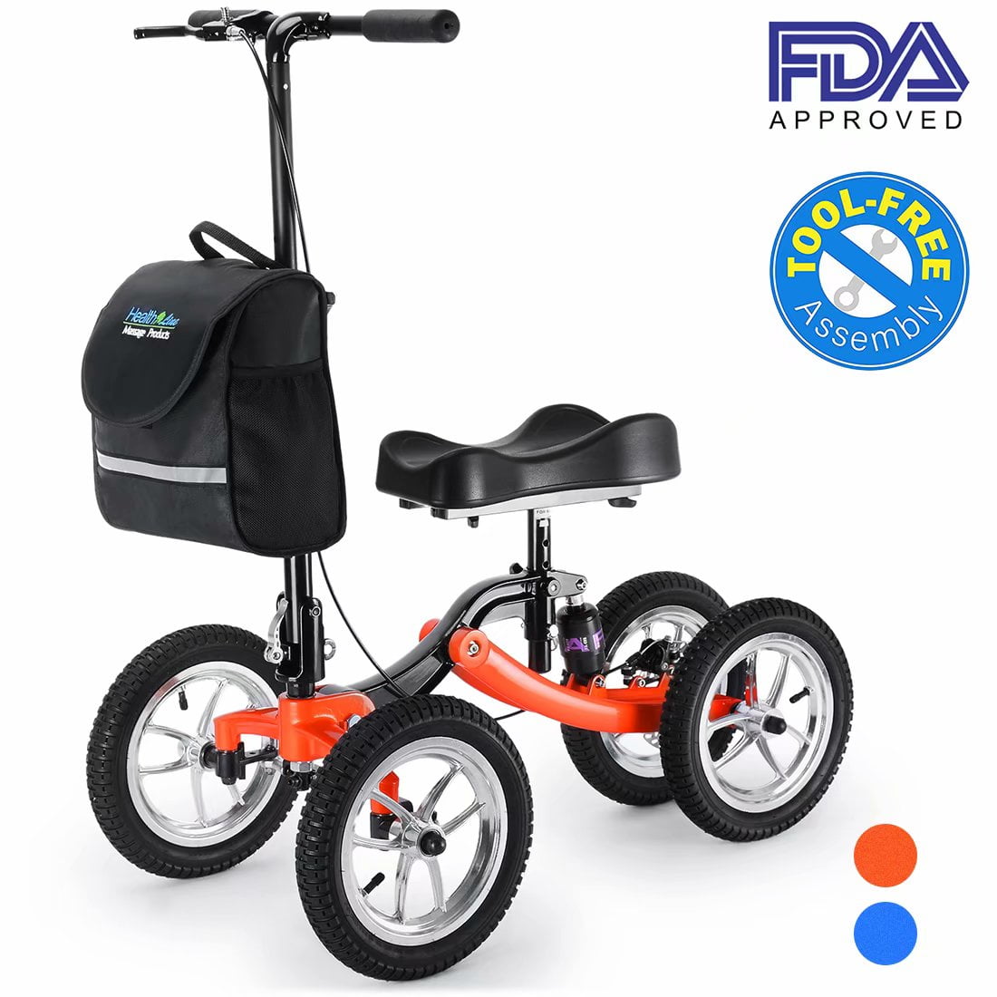 Health Line Steerable Knee Walker All Terrain Aluminum Scooter Knee Cycle With Strong Disc Brake And Shock Absorber Crutches Alternative For Foot Injuries Ankles Surgery Orange Walmart Com Walmart Com