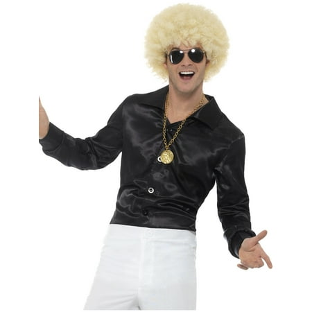 Men's 60s 70s Groovy Dude Black Disco Shirt Costume Medium