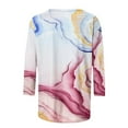 thumbnail image 5 of Dndkilg Three Quarter Length Sleeve Shirt Marble Print Crew Neck Oversized T Shirts for Women Plus Size Elbow 3/4 Length Sleeve Slim Fit Fashion Tops Women Dressy Womens Blouses Pink 2XL, 5 of 5
