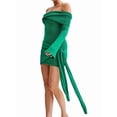 thumbnail image 3 of Off Shoulder Sweater Dress for Women Long Sleeve Irregular Lace Up Sexy- Short Knit Dresses, 3 of 9