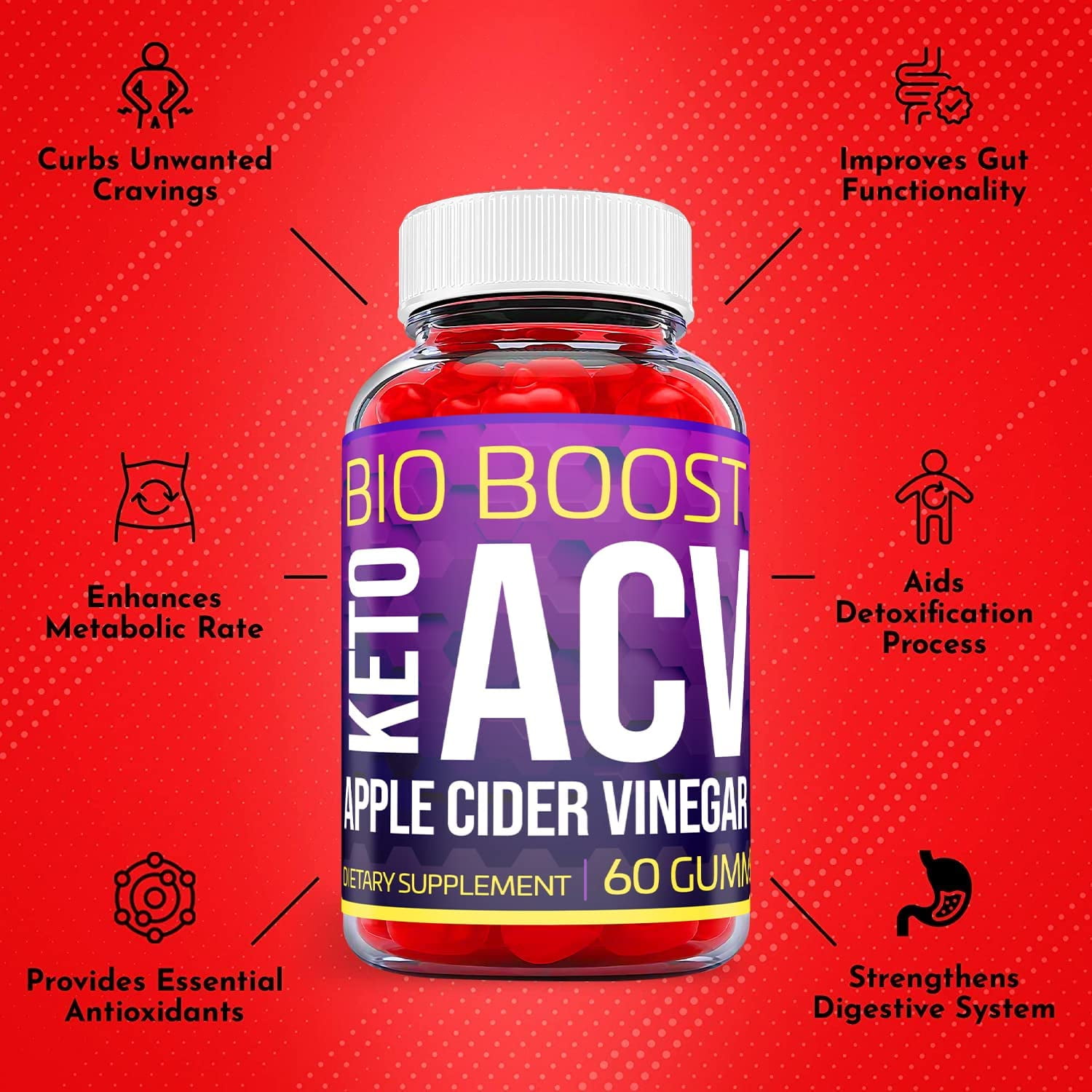 (1 Pack) Bio Boost Keto ACV Gummies - Supplement for Weight Loss - Energy & Focus Boosting Dietary Supplements for Weight Management & Metabolism - Fat Burn - 60 Gummies