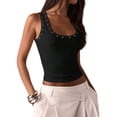 thumbnail image 2 of Women'S Studded Ribbed Knit Tank Top Square Neck Sleeveless Fitted Y2K Going Out Crop Tops Black XL, 2 of 9
