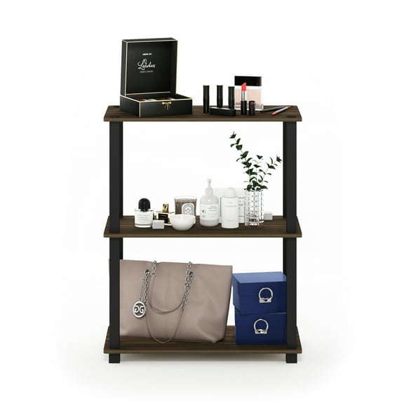Furinno Turn-S-Tube 3-Tier Square Tube Display Shelf, Columbia Walnut and Black
