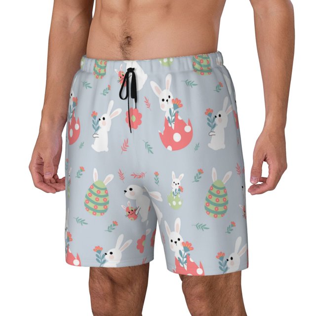 Lukts Bunny cartoon with easter Print Mens Swim Trunks Swim Shorts Quick Dry Bathing Suits for Men Beach Shorts Mesh Lining Swimming Trunks ,Bathing Suit-XX-Large