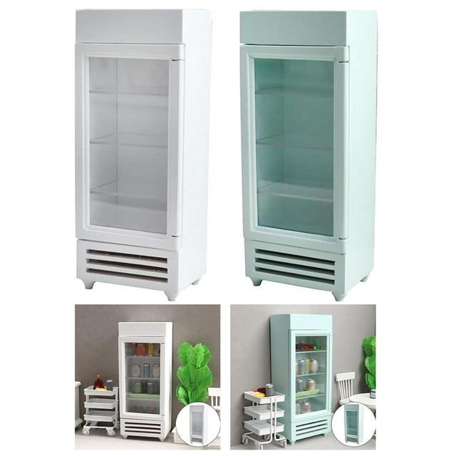 Mini nevera en miniatura para , 2 uds modelo 12, accesorios de decoración, nevera de madera para comedor, sala de estar, niñas, y Verde blanco CUTICAT Frigorífico casa de muñecas