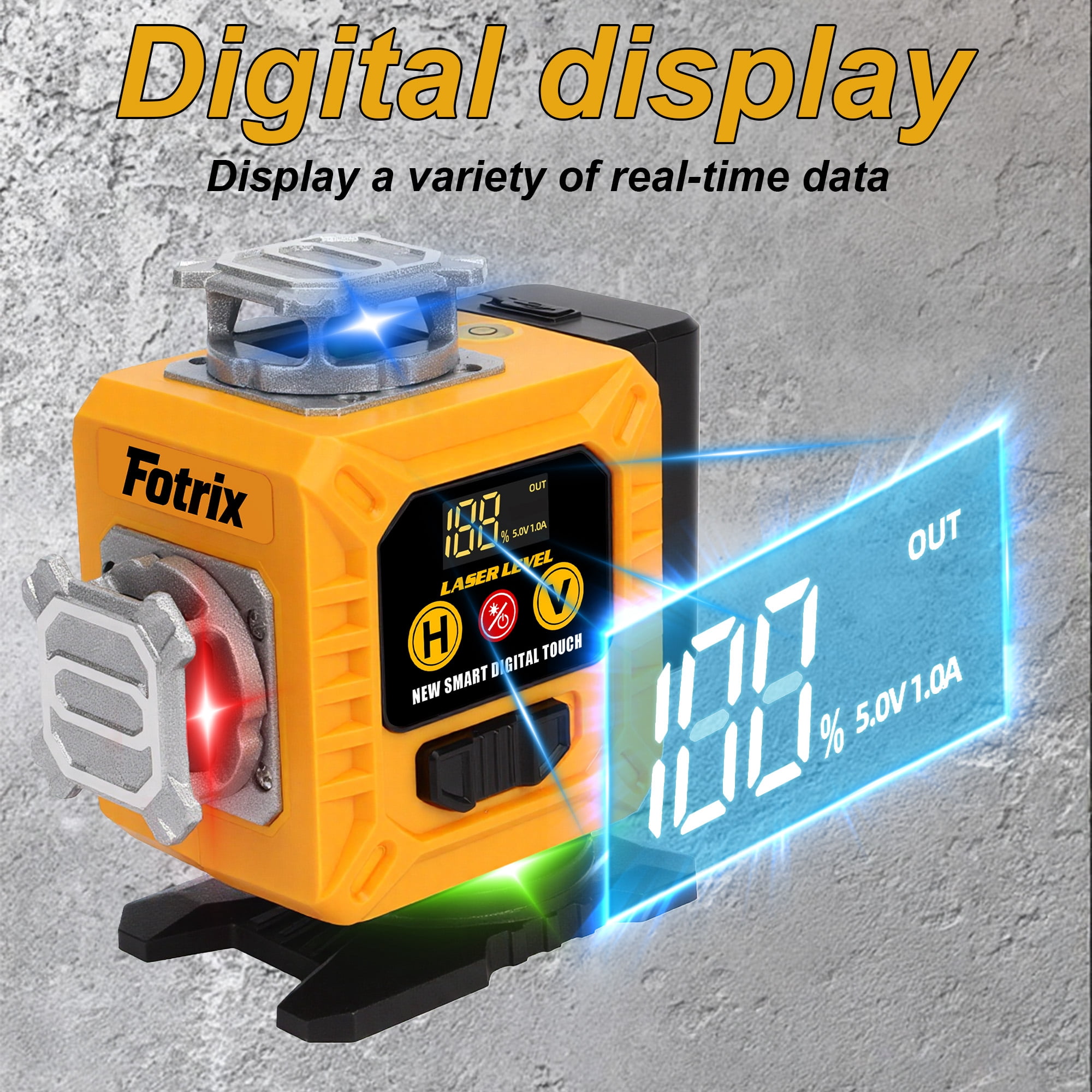 Fotrix Professional grade 16-wire 4D green laser level, 4 x 360° Multi-Color Laser Coverage, Self-Leveling & High Accuracy, Smart Touch Control & Adjustable Projection, Rugged Shock-Resistant Design