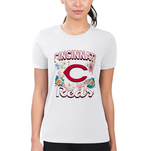 Women's G-III 4Her by Carl Banks White Cincinnati Reds Flowers Graphic Fitted T-Shirt