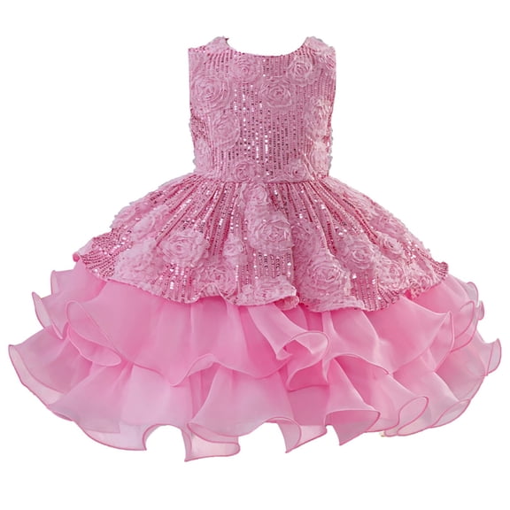 AWZXDE Girls Dresses Evening Gown High End Rose Sequined Puffy Dress Christmas Dresses For Girls Birthday Party 6-13 Years Pink,6-7 Years