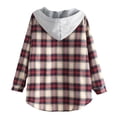 thumbnail image 5 of fartey Women's Plaid Fleece Lined Hooded Jacket Button Up Oversized Fuzzy Coat Checkered Flannel Hoodie Jacket, 5 of 8