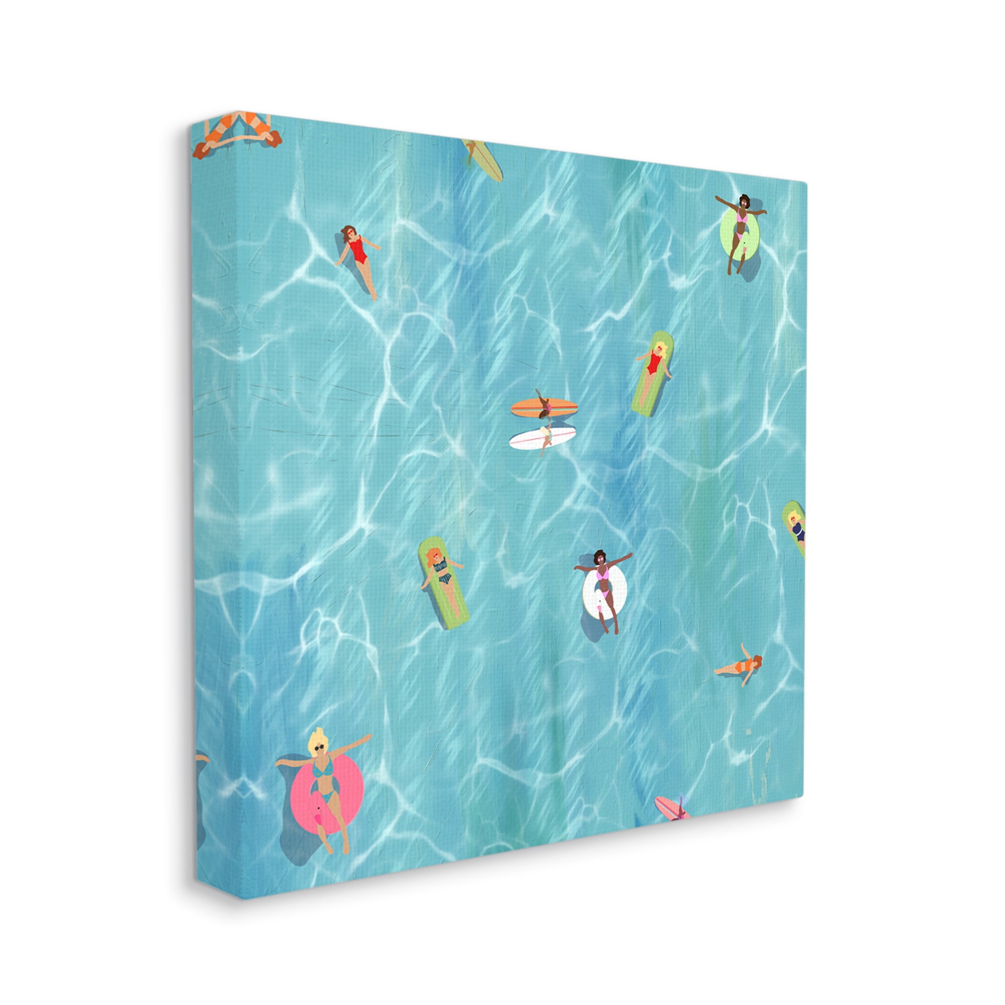 Stupell Aerial Summer View People Swimming Landscape Painting Gallery Wrapped Canvas Print Wall Art