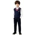 thumbnail image 3 of KAUOD School Uniform Sweaters for Boy Girl Striped V Neck Sweater Vest Y2K Sleeveless Cute Knitted Top Back to School Pullover, 3 of 6