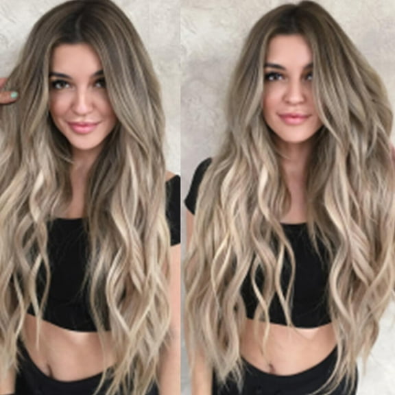 DOPI Human Hair Wigs For Women Women Mix Colors Gradient Long Curly Synthetic Wig Full Wig Wavy Wig