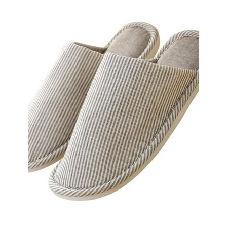 

Topumt Striped Linen Comfortable Slippers Women Non-Slip Cotton Slippers Closed Toe Spa Slippers Washable