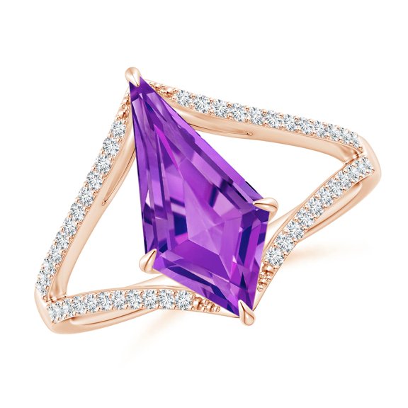ANGARA Natural 3.5 ct Amethyst Split Shank Ring with Diamond Accents in 14K Rose Gold for Women (Size-14x7mm) | February Birthstone, Anniversary, Jewelry Gift for Women | Natural Amethyst Ring