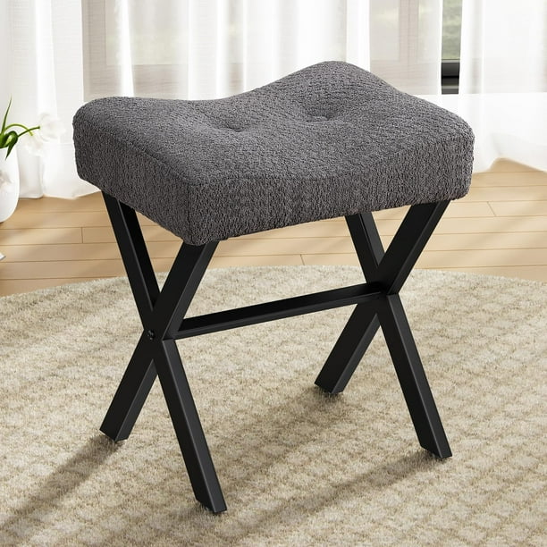Taburete Memobarco, 46 cm, con patas en X de metal, color gris