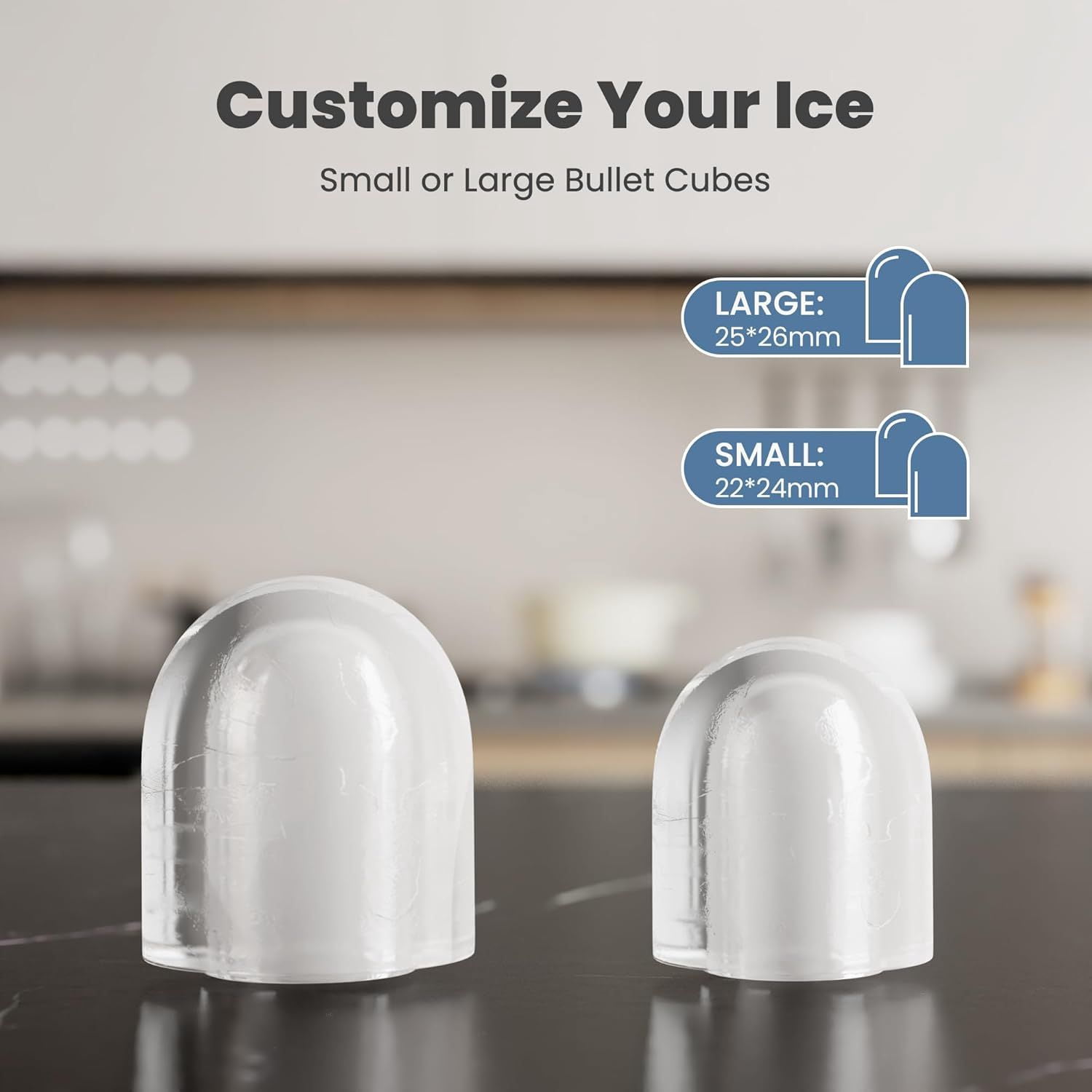 Countertop Ice Maker with Handle, 26lbs/24H Portable Ice Machine, 9 Bullet Ice Cubes Ready in 6 Mins, Self-Cleaning, Quiet Compact Ice Maker for Home, Kitchen, RV, Camping