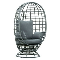 Wicker Egg Chair with Cushions - 360° Swivel Outdoor Patio Lounge Chair - Boho Style Rattan Seat for Garden, Backyard, Porch - Gray