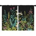 thumbnail image 4 of Black Botanical Kitchen Curtains Wildflower Plant Leaves Bathroom Window Curtains Rustic Floral Curtain Treatment Drapes Cafe Small Bedroom Short Curtains Fabric 2 Panels 27.5x36 Inch, 4 of 6