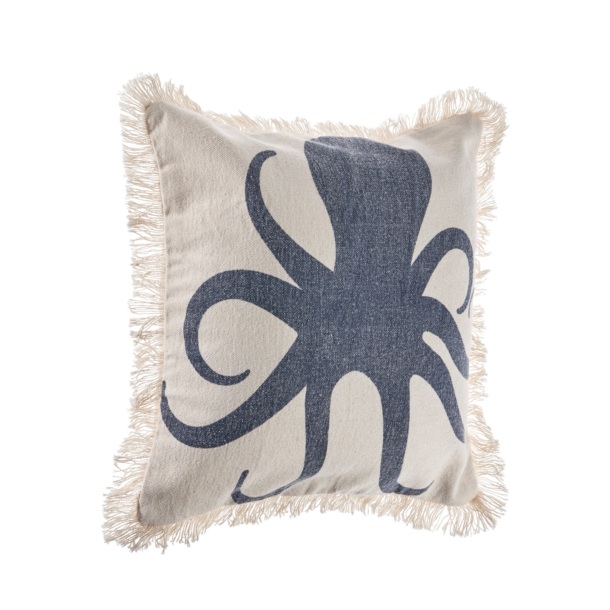 Laddha Home Designs Handwoven Octopus Cotton Throw Pillow Cover - 18" - White and Blue