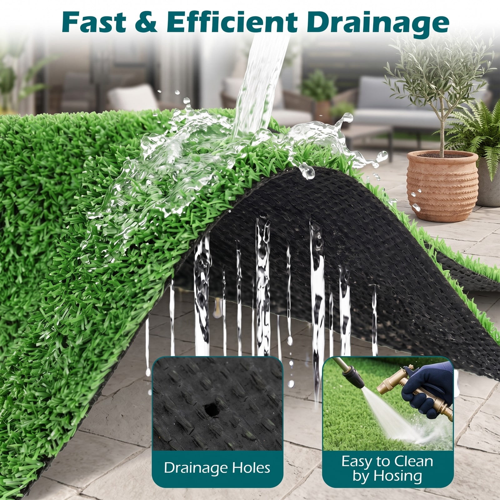 ALPULON 8 x 5 FT Artificial Turf Grass Rug, 40 sq.ft Realistic Synthetic Lawn Mat with Low 0.3 Inch Pile Height, Drainage Holes for Balcony Patio Yard Pet Area, Green