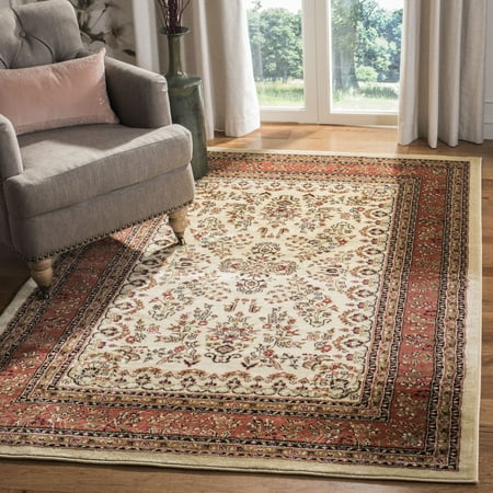 SAFAVIEH Lyndhurst Isadora Traditional Area Rug  Ivory/Rust  9  x 12 SAFAVIEH Lyndhurst LNH331R Ivory / Rust Rug The Lyndhurst Rug Collection features the exquisitely detailed designs and noble colors found in the finest Persian and European styled rugs. Constructed using a blend of soft  sturdy synthetic fibers and designed in traditional Persian florals  these rugs will add classic charm and character to any room. These dazzling and durable floor coverings are available in many styles  colors  shape and sizes  including hallway runners and foyer rugs. Rug has an approximate thickness of 0.43 inches. For over 100 years  SAFAVIEH has set the standard for finely crafted rugs and home furnishings. From coveted fresh and trendy designs to timeless heirloom-quality pieces  expressing your unique personal style has never been easier. Begin your rug  furniture  lighting  outdoor  and home decor search and discover over 100 000 SAFAVIEH products today.
