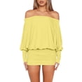 thumbnail image 2 of LWavelet Women's Off-the-Shoulder Batwing Sleeve Bodycon Mini Dress for Party & Club Wear Yellow L, 2 of 6