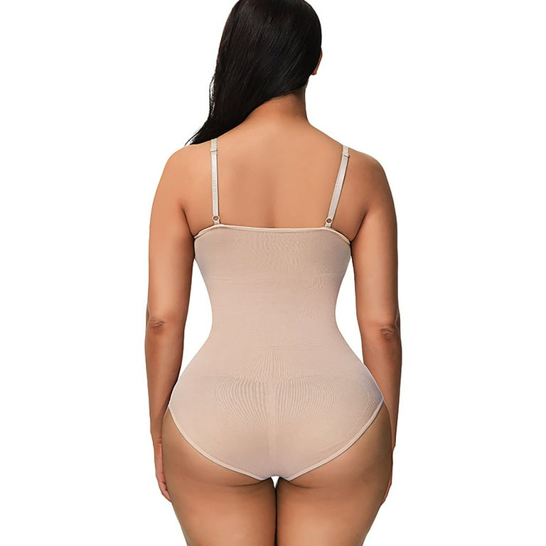 LowProfile Shapewear for Women Tummy Control Bodysuit Thong Thong Slimming  With Built In Bra Deep V Body Shaper Beige XL