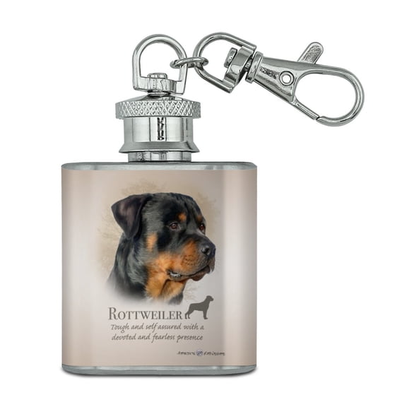 Rottweiler Rottie Dog Breed Stainless Steel 1oz Mini Flask Key Chain