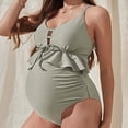 thumbnail image 2 of NIEWTR Maternity Swimsuit One Piece Ruffle Pregnancy Bathing Suit Spaghetti Straps Swimwear(Green,L), 2 of 9