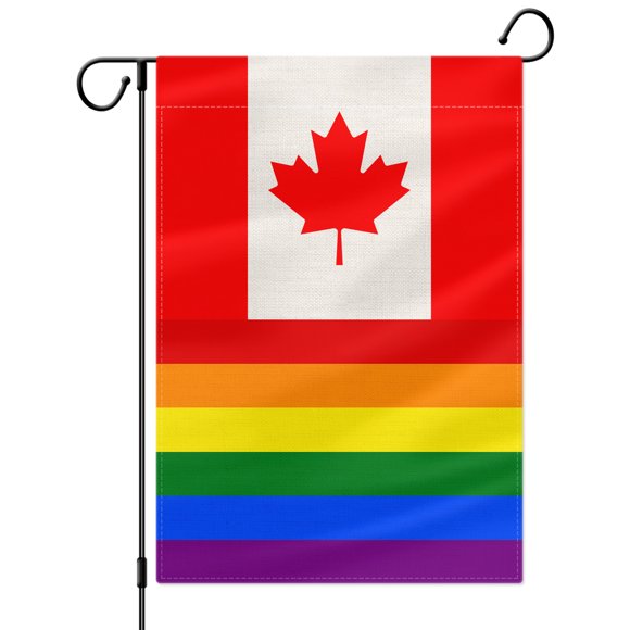 PTEROSAUR Canada LGBT Pride Garden Flag, Canadian LGBTQ Pride Rainbow Flag, 12.5x18 inch Vertical Double Sided Burlap, for House Yard Lawn Outdoor Decoration Banner