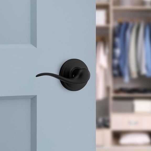 AHGLOP-Tustin Dummy Door Handle, Single Sided Lever for Closets, French Double Doors, and Pantry, Matte Black Non-Turning Left Handed Interior Push/Pull Lever, with Microban Protection