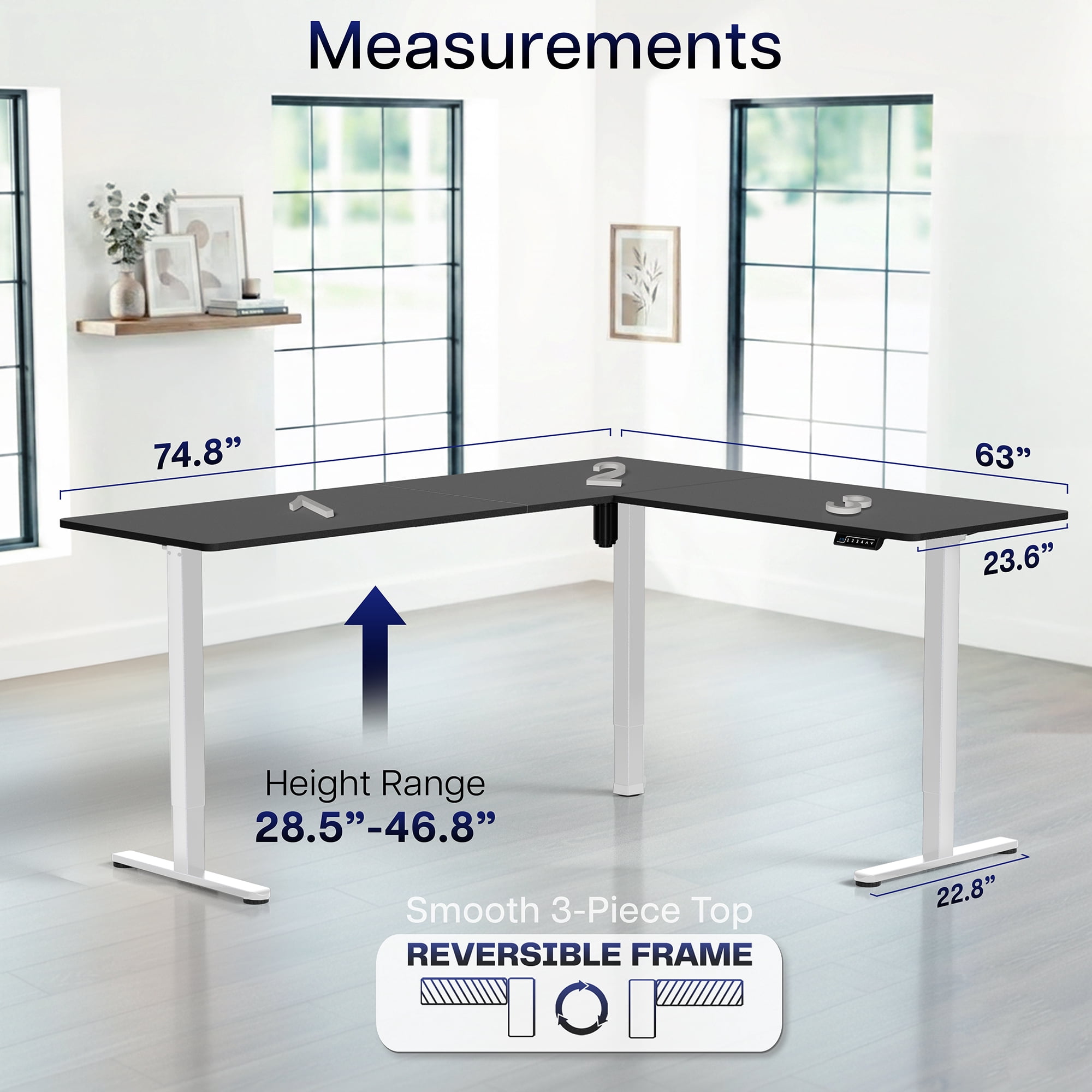 VIVO Black / White Electric 75" x 63" Corner Standing Desk, L-Shaped Workstation