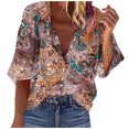 thumbnail image 1 of Gibobby Camisas Para Mujer Elegantes Camisas de verano Casual suelto largo Tops mujer manga con botones estampado blusa de mujer（Caqui， S), 1 of 5