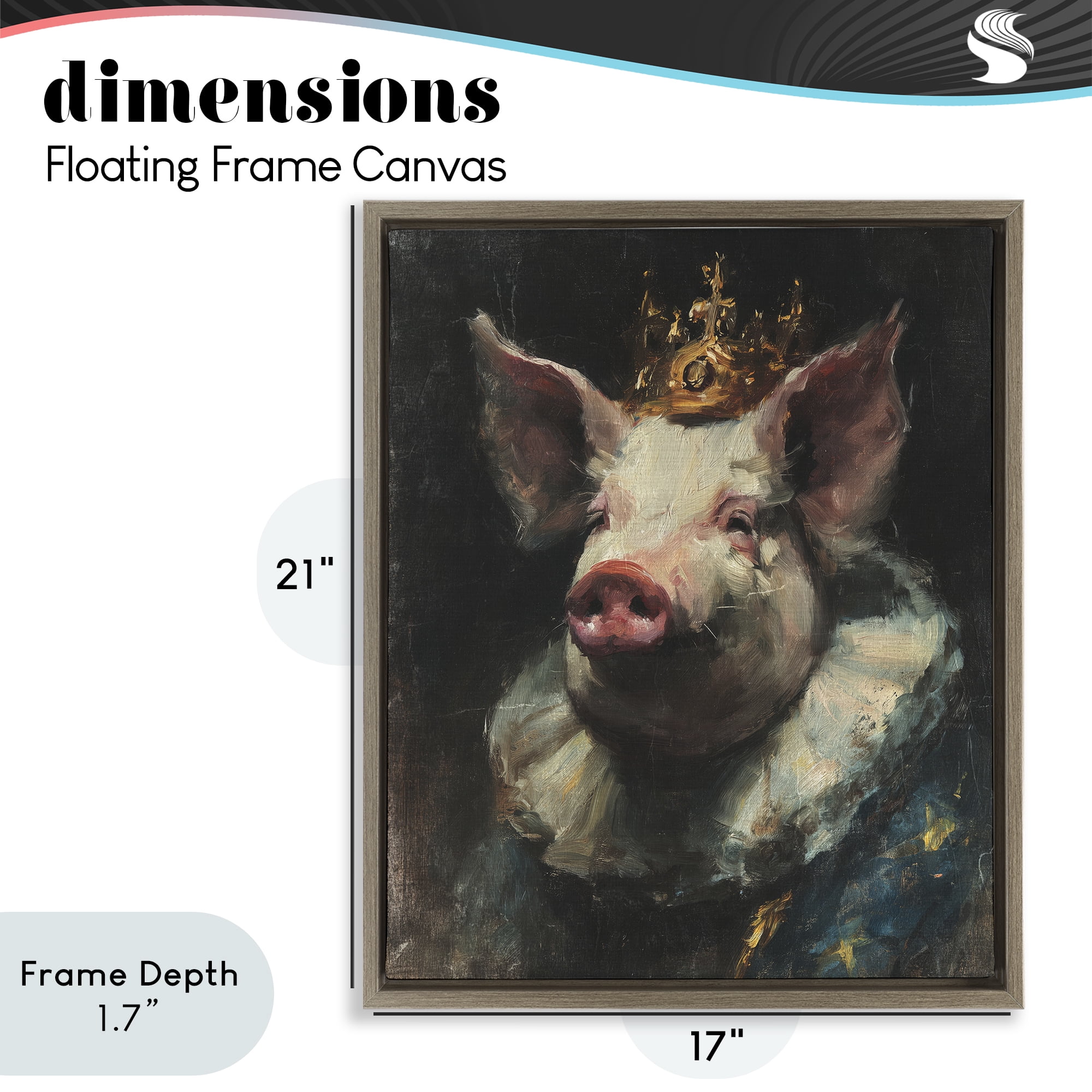 Stupell Industries Crowned Imperial Pig Brown Framed Floater Canvas Wall Art, design by Svetlana Aleynikova