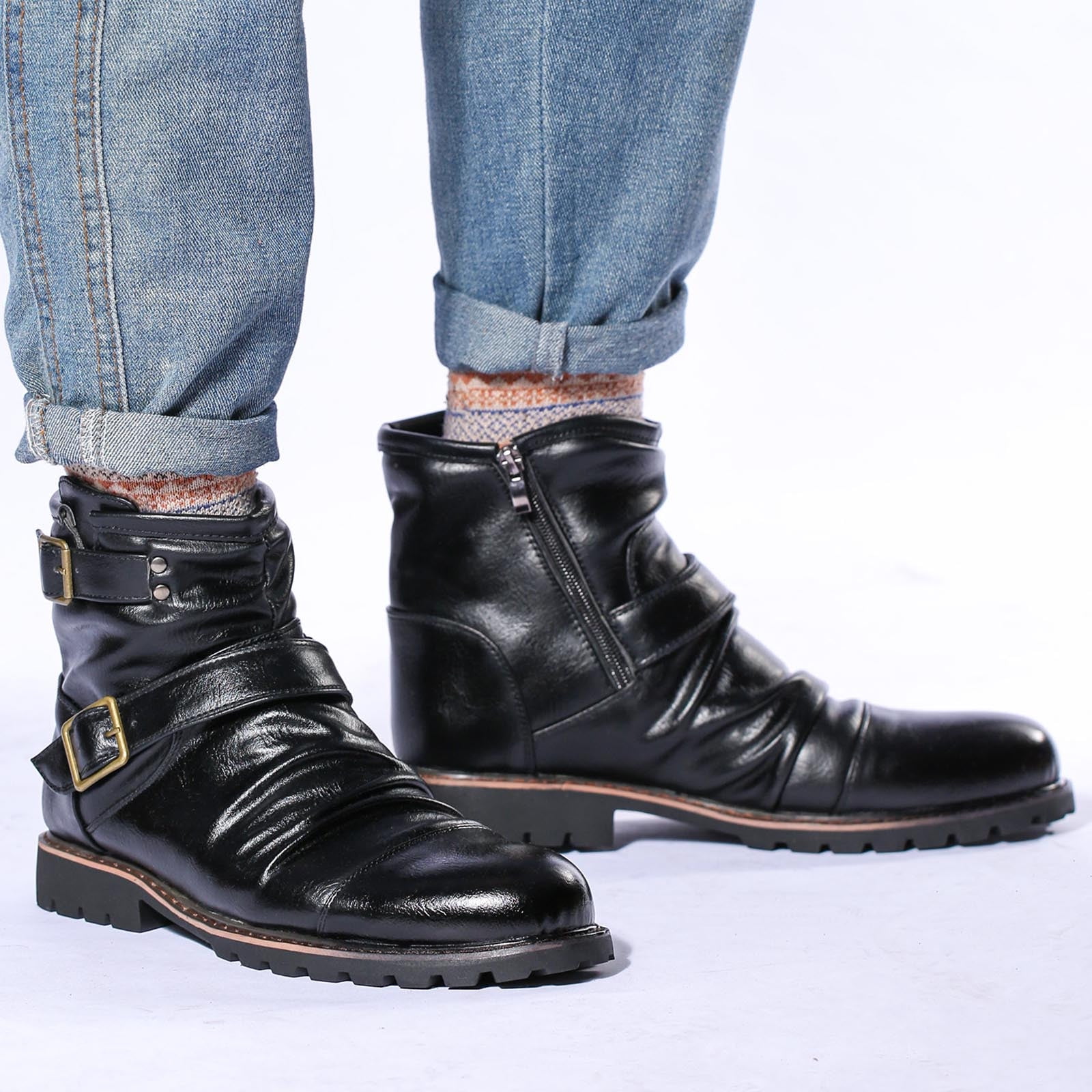 Cathalem Casual Men Shoes Leather Mens Shoes High Top Leather Boots