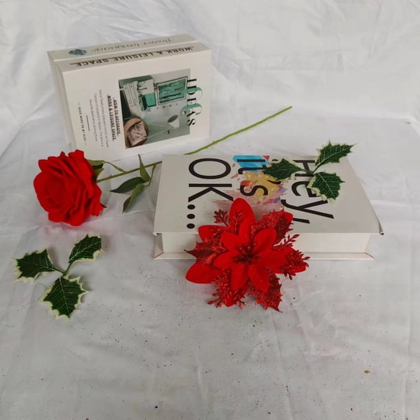 Colgante de árbol de Navidad artificial de una sola capa de oro rosa y flores de Navidad, guirnalda de flores decorativas, accesorios para regalo navideño