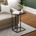 thumbnail image 2 of COZAYH Farmhouse C Shaped Couch End Table with Burl Finish Tray Top, Small Snack Sofa Side Table with Metal Frame for Living Room, Bedroom, Easy Assembly, Fir Wood, Brown, Black, 2 of 8