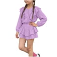 thumbnail image 2 of Cethrio Girls Summer Outfit Sets, Casual Long Sleeve 2 Piece Shirts and Skirts Sets Purple Size 2-3T, 2 of 8