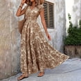 thumbnail image 2 of ZEHJUHAN Women's V-Neck Botanical Print Short Sleeve Maxi Dress, Elastic Waist Bohemian Flowy Summer Dress Khaki，S, 2 of 6