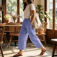 thumbnail image 6 of Miluxas Women's Plus Size Wide Leg Curved Pants Elastic High Waist Loose Casual Cropped Trousers with Pockets Summer Daily Outfits for Streetwear Purple, 6 of 9