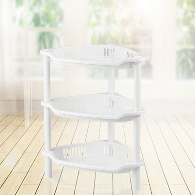 3 Layer Plastic Small Storage Shelves Plastic Basket Corner Shelf Organizer Desk Stand Rack