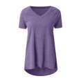 thumbnail image 4 of CHOK Hauts pour Femmes T-Shirts à Manches Courtes pour Femmes Liquidation Couleur Unie Grande Taille Tendance Été Coupe Décontractée T-Shirts Chemises Décontractées Col Rond Chemises Fluides Blouses Hauts Noir G, 4 of 5