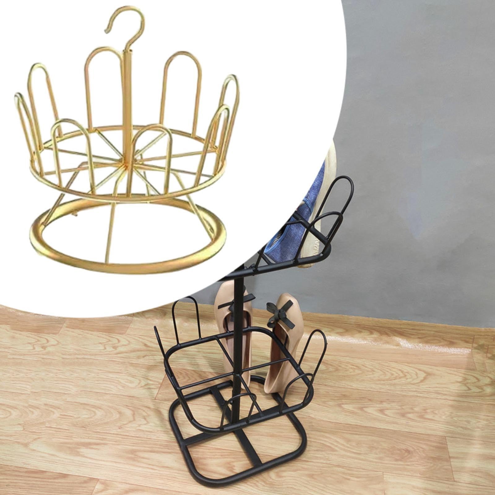 perfk Revolving Shoe Rack Modern Metal Shoe Tree Rack for Apartment Farmhouse Dorm Gold 1 Tier
