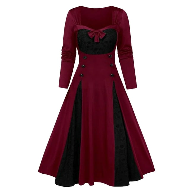 LOVZFMLL Costume Renaissance pour Femmes Robes Gothiques Steampunk Robe Victorienne Vintage Élégante Robe Longue Ligne A pour Halloween Cosplay Bal Masqué Fête