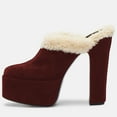 thumbnail image 3 of FSJ Women Comfort Platform Mules with Shearling Trim Suede Closed Round Toe Chunky High Heel Slip On Fashion Clogs Size 9.5 Red, 3 of 4