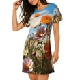 thumbnail image 2 of Sikiie Vibrant Field Of Blossoms Print Women's Short-sleeved Nightdress, Round Neck Pullover Nightdress Pajamas Summer Home Wear, 2 of 6