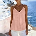 thumbnail image 5 of TGSLY Deep V Neck Linen Tank Tops for Women Lightweight Front Pleated Detail Sleeveless Vest Loose Fit Dressy Casual Adjustable Spaghetti Straps Solid Color Camisole M, 5 of 9