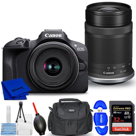 Canon EOS R100 Mirrorless Camera with 18-45mm and 55-210mm Lenses (International Model) Bundle
