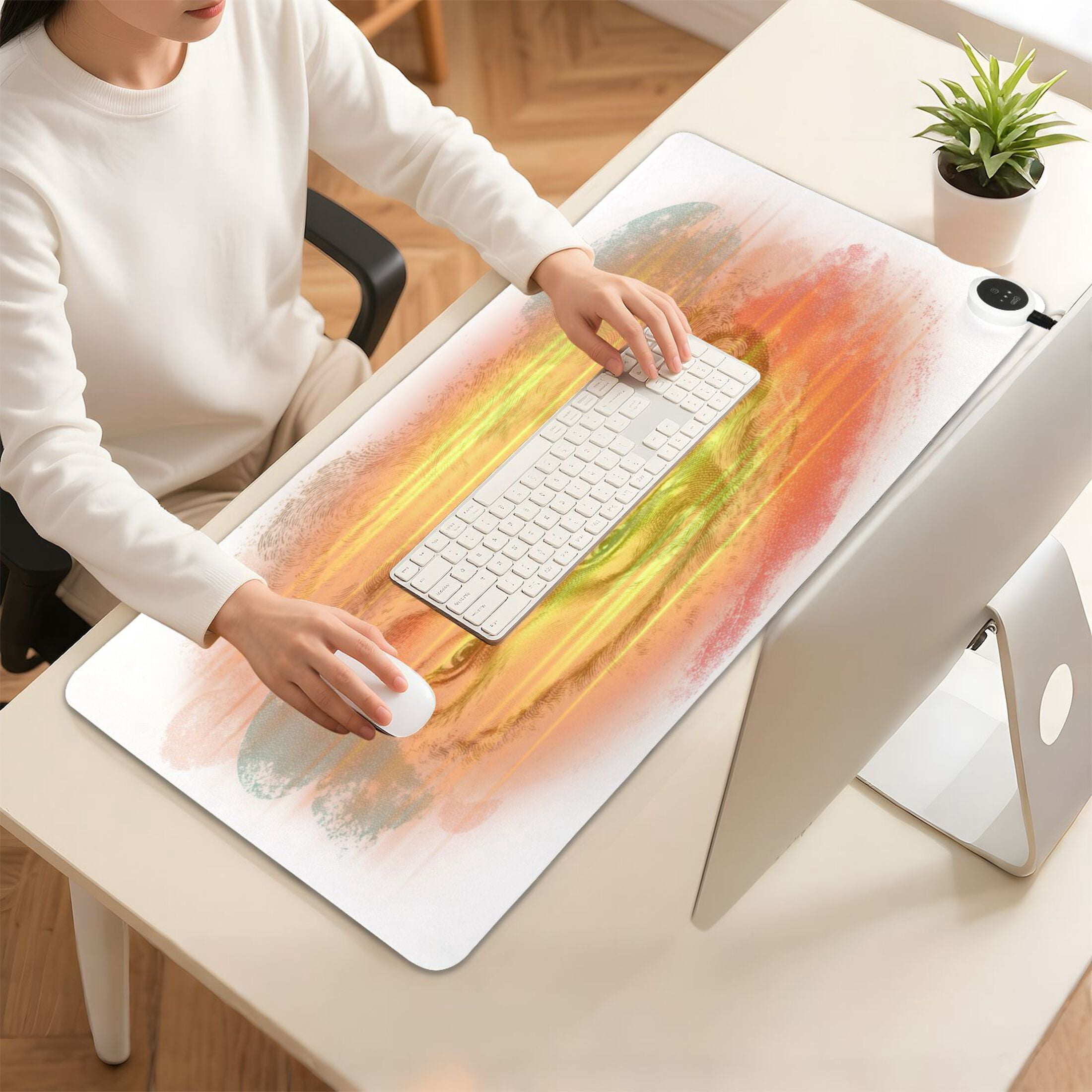 Large Heated Desk Mat Mouse Pad 31.5"x13"PU Leather Graphene Heating Desk Warmer with 3 Temperature Settings 110V US Plug Non-Slip Warm Pad for Home, Office, and Gaming Smiling Santa Claus Pattern