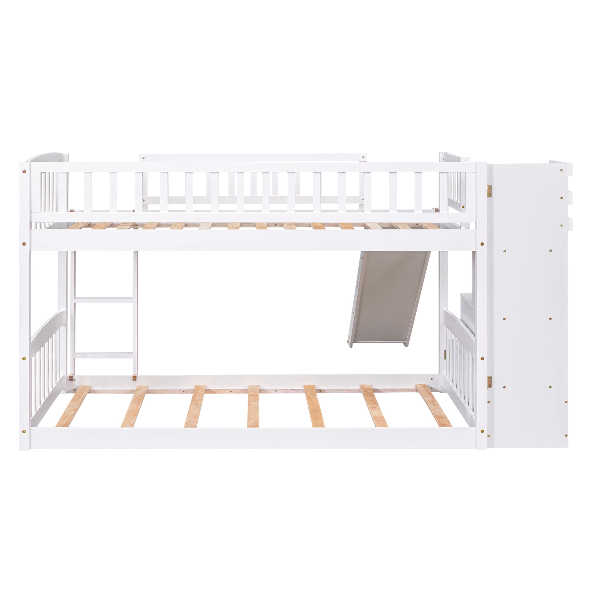 Mintazer Twin Over Twin Bunk Bed with Storage Staircase & Convertible Slide, Kids Bunk Bed Frame with Guardrails & Ladder, No Box Spring Needed, White